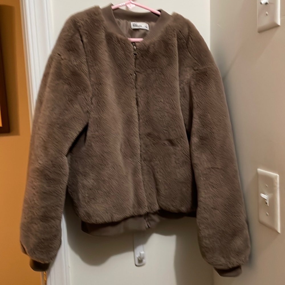 Epic threads girl brown fur puffer jacket, full zippered, size large